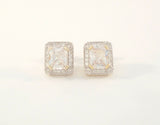 Large Signed Vintage Sterling Silver w/ Gold Vermeil Sparkly Emerald Cut CZ Fancy Stud Earrings