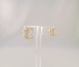 Large Signed Vintage Sterling Silver w/ Gold Vermeil Sparkly Emerald Cut CZ Fancy Stud Earrings