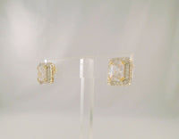 Large Signed Vintage Sterling Silver w/ Gold Vermeil Sparkly Emerald Cut CZ Fancy Stud Earrings