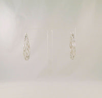 Large Unusual Signed Vintage Modernist Cutout Lattice Design Openwork Sterling Silver 33x29x5mm Hinged Hoop Pierced Earrings