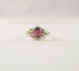 Handcrafted Vintage Sterling Silver & Cabochon Amethyst Ring w/ Detailed Southwest Rope & Dimensional Leafy Floral Design Size 7.5