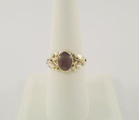Handcrafted Vintage Sterling Silver & Cabochon Amethyst Ring w/ Detailed Southwest Rope & Dimensional Leafy Floral Design Size 7.5