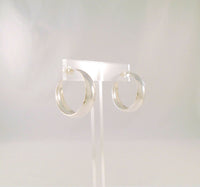 Big & Bold Vintage Sterling Silver 32mm x 10mm Wide Crescent Shaped Sleek Modern Convex Hoop Pierced Earrings