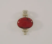 Large Signed Vintage ATI Mexican Sterling Silver & Red Jasper Bezel Set Oval Cabochon Pendant w/ Caviar Dot Details