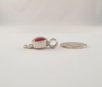 Large Signed Vintage ATI Mexican Sterling Silver & Red Jasper Bezel Set Oval Cabochon Pendant w/ Caviar Dot Details