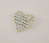 Large Vintage Sterling Silver & Silvery - White Pearl Heart Brooch w/ Applied Dot Details & Carved Blaise Pascal quote, "the heart has it's reasons which reason cannot know" The Dreamer Pin