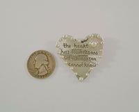 Large Vintage Sterling Silver & Silvery - White Pearl Heart Brooch w/ Applied Dot Details & Carved Blaise Pascal quote, "the heart has it's reasons which reason cannot know" The Dreamer Pin