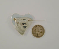 Large Vintage Sterling Silver & Silvery - White Pearl Heart Brooch w/ Applied Dot Details & Carved Blaise Pascal quote, "the heart has it's reasons which reason cannot know" The Dreamer Pin