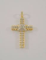 Sparkly Signed Vintage Sterling Silver w/ Yellow Gold Vermeil Detailed Cross Pendant set w/ a Tiny Genuine Diamond in the Center