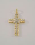 Sparkly Signed Vintage Sterling Silver w/ Yellow Gold Vermeil Detailed Cross Pendant set w/ a Tiny Genuine Diamond in the Center