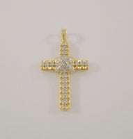 Sparkly Signed Vintage Sterling Silver w/ Yellow Gold Vermeil Detailed Cross Pendant set w/ a Tiny Genuine Diamond in the Center