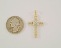 Sparkly Signed Vintage Sterling Silver w/ Yellow Gold Vermeil Detailed Cross Pendant set w/ a Tiny Genuine Diamond in the Center