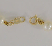 Signed Vintage Mexican Solid 14K Yellow Gold Bar & Bead Station Link Bracelet set w/ Nine Creamy White 6.25mm Pearls 7.125"