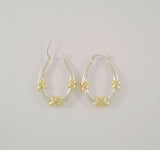 Large Classy Signed Vintage Sterling Silver w/ Gold Accents Wrap "X" Design Oval Hinged Hoop Pierced Earrings 33x4.8x25mm