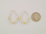 Large Classy Signed Vintage Sterling Silver w/ Gold Accents Wrap "X" Design Oval Hinged Hoop Pierced Earrings 33x4.8x25mm