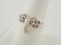 Detailed Signed Vintage Dimensional Openwork Sterling Silver Curvy Filigree Scroll Winged Dragonfly Ring Size 7