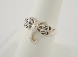 Detailed Signed Vintage Dimensional Openwork Sterling Silver Curvy Filigree Scroll Winged Dragonfly Ring Size 7