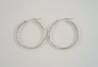 Large 1" Signed Vintage Jacmel Solid 14K White Gold Diamond Cut Hinged Hoop Pierced Earrings D/C 25.4mm