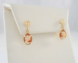 Dainty, Vintage Solid 14K Yellow Gold & Hand Carved Shell Lady Cameo w/ Flower Dangle Pierced Earrings