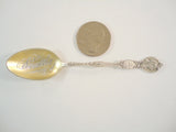 Detailed Vintage or Antique Signed Sterling Silver George Washington Seattle State Collector's Souvenir Gold Washed Spoon Ships Timber Mining Fishing