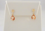 Dainty, Vintage Solid 14K Yellow Gold & Hand Carved Shell Lady Cameo w/ Flower Dangle Pierced Earrings