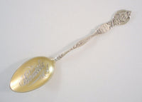 Detailed Vintage or Antique Signed Sterling Silver George Washington Seattle State Collector's Souvenir Gold Washed Spoon Ships Timber Mining Fishing