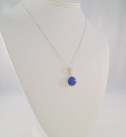 Handcrafted Vintage Sterling Silver w/ Bezel Set Cabochon Lapis Lazuli Pendant Necklace 18.75"