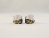 Amazing Large Beautifully Crafted Signed, Vintage Italian Solid 14K White Gold & Tiger Striped Enamel Omega Back or French Clip Pierced Hoop Earrings