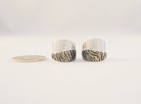 Amazing Large Beautifully Crafted Signed, Vintage Italian Solid 14K White Gold & Tiger Striped Enamel Omega Back or French Clip Pierced Hoop Earrings