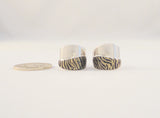 Amazing Large Beautifully Crafted Signed, Vintage Italian Solid 14K White Gold & Tiger Striped Enamel Omega Back or French Clip Pierced Hoop Earrings