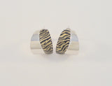 Amazing Large Beautifully Crafted Signed, Vintage Italian Solid 14K White Gold & Tiger Striped Enamel Omega Back or French Clip Pierced Hoop Earrings