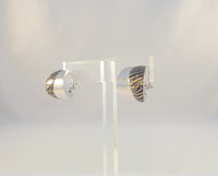 Amazing Large Beautifully Crafted Signed, Vintage Italian Solid 14K White Gold & Tiger Striped Enamel Omega Back or French Clip Pierced Hoop Earrings