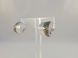 Amazing Large Beautifully Crafted Signed, Vintage Italian Solid 14K White Gold & Tiger Striped Enamel Omega Back or French Clip Pierced Hoop Earrings