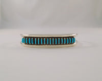 Handcrafted Signed Vintage Native American Sterling Silver & Needlepoint Blue Turquoise Zuni Cuff Bracelet New Mexico