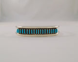 Handcrafted Signed Vintage Native American Sterling Silver & Needlepoint Blue Turquoise Zuni Cuff Bracelet New Mexico