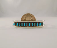 Handcrafted Signed Vintage Native American Sterling Silver & Needlepoint Blue Turquoise Zuni Cuff Bracelet New Mexico