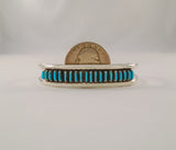 Handcrafted Signed Vintage Native American Sterling Silver & Needlepoint Blue Turquoise Zuni Cuff Bracelet New Mexico