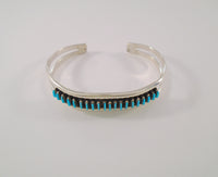 Handcrafted Signed Vintage Native American Sterling Silver & Needlepoint Blue Turquoise Zuni Cuff Bracelet New Mexico