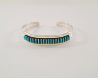 Handcrafted Signed Vintage Native American Sterling Silver & Needlepoint Blue Turquoise Zuni Cuff Bracelet New Mexico