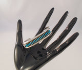 Handcrafted Signed Vintage Native American Sterling Silver & Needlepoint Blue Turquoise Zuni Cuff Bracelet New Mexico