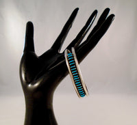 Handcrafted Signed Vintage Native American Sterling Silver & Needlepoint Blue Turquoise Zuni Cuff Bracelet New Mexico