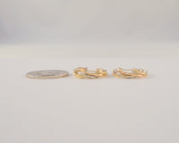 Vintage 14K Solid Yellow Rose & White Gold Tri-Tone 22mmSpiral Twisted Pipe Hinged Hoop Pierced Earrings