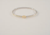 Vintage Italian 14K White & Yellow Gold Bangle Bracelet set w/ a Sparkly .36 Carat Round Brilliant Diamond 7"