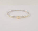 Vintage Italian 14K White & Yellow Gold Bangle Bracelet set w/ a Sparkly .36 Carat Round Brilliant Diamond 7"