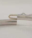 Vintage Italian 14K White & Yellow Gold Bangle Bracelet set w/ a Sparkly .36 Carat Round Brilliant Diamond 7"