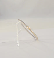 Vintage Italian 14K White & Yellow Gold Bangle Bracelet set w/ a Sparkly .36 Carat Round Brilliant Diamond 7"