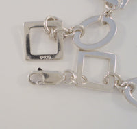 Signed Vintage Sterling Silver Open 17.5mm Modernist Geometric Square & Oval Link Bracelet 7.5"