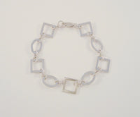 Signed Vintage Sterling Silver Open 17.5mm Modernist Geometric Square & Oval Link Bracelet 7.5"