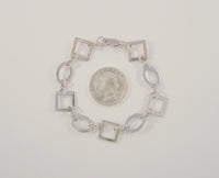 Signed Vintage Sterling Silver Open 17.5mm Modernist Geometric Square & Oval Link Bracelet 7.5"