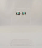 Dramatic Signed Vintage Southwest Sterling Silver w/ Inlaid Black Onyx & Blue Turquoise 11 x 13mm Stud Deco Pierced Earrings